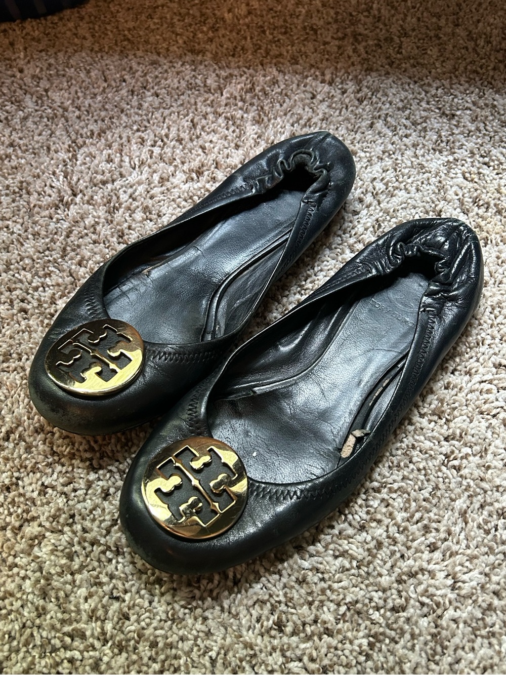 Tory Burch Reva Black Leather Ballet Flats authentic , Womens US Size 7